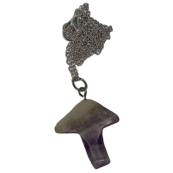 Agate mushroom translucent purple & green pendant necklace on silver chain NEW - Picture 3 of 12